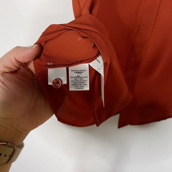 LOFT XSmall Rust Orange Ruffled Sleeveless Blouse Hidden Button Front Ann Taylor - Picture 6 of 6